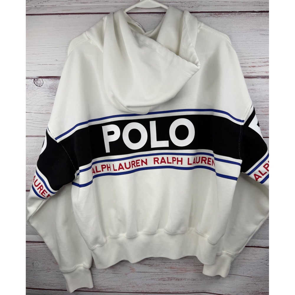 Polo Ralph Lauren Womens White Colorblock Logo Graphic Hoodie Sweatshirt Large - Picture 2 of 9